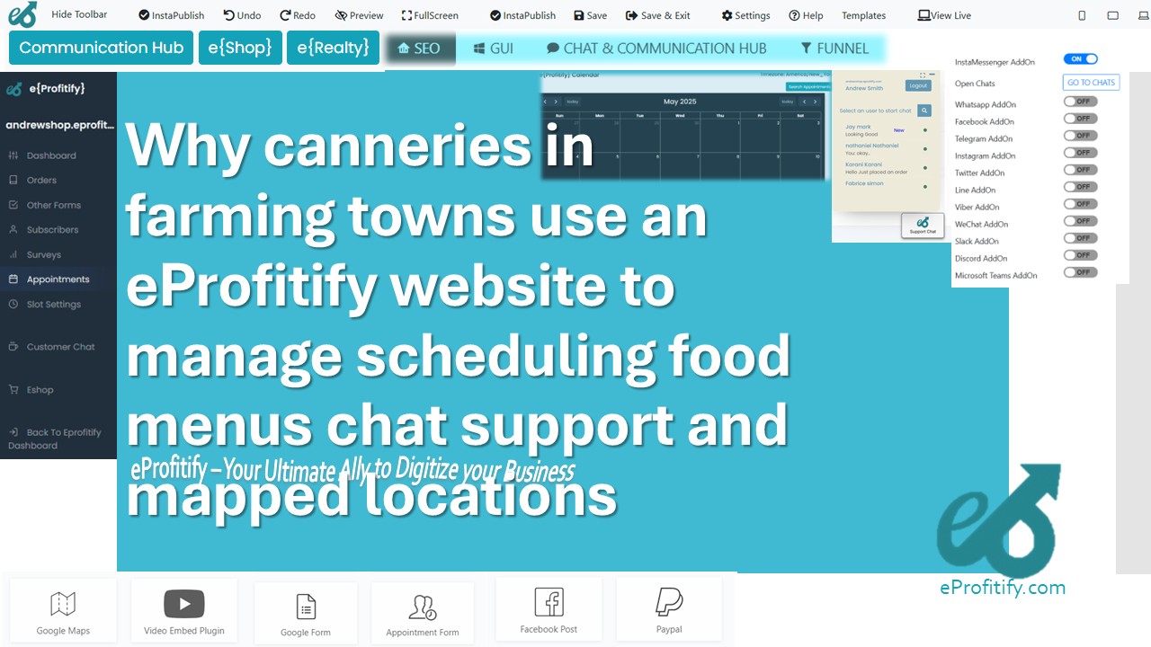Why canneries in farming towns use an eProfitify website to manage scheduling food menus chat support and mapped locations